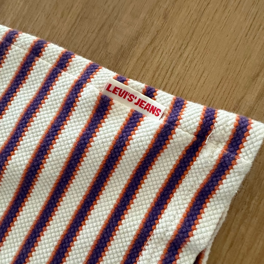 Levis Jeans for Women Vintage Mock Neck Striped Short Sleeve Top Orange Purple M - Picture 4 of 8